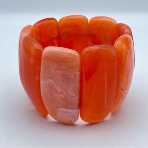 Bold Orange Swirl Wide Resin Stretch Bracelet Retro Statement Jewelry
